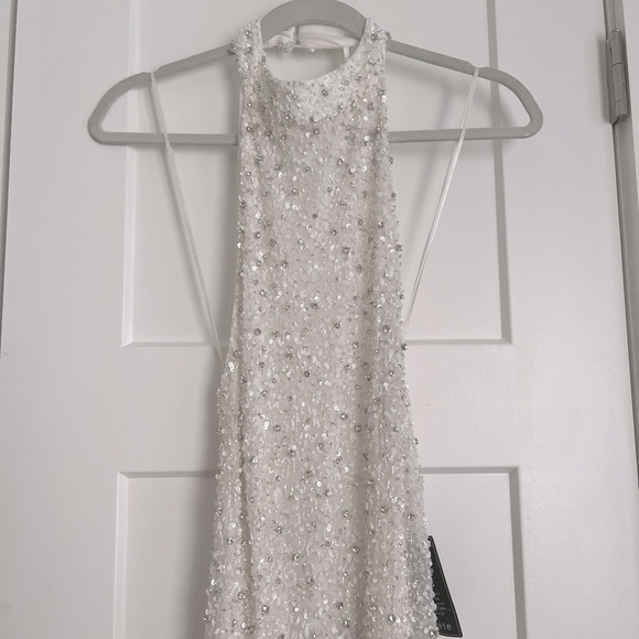 Retrofete Olivia Hand Beaded Sequin Halter Open Back Gown White NEW with tags - Picture 5 of 16